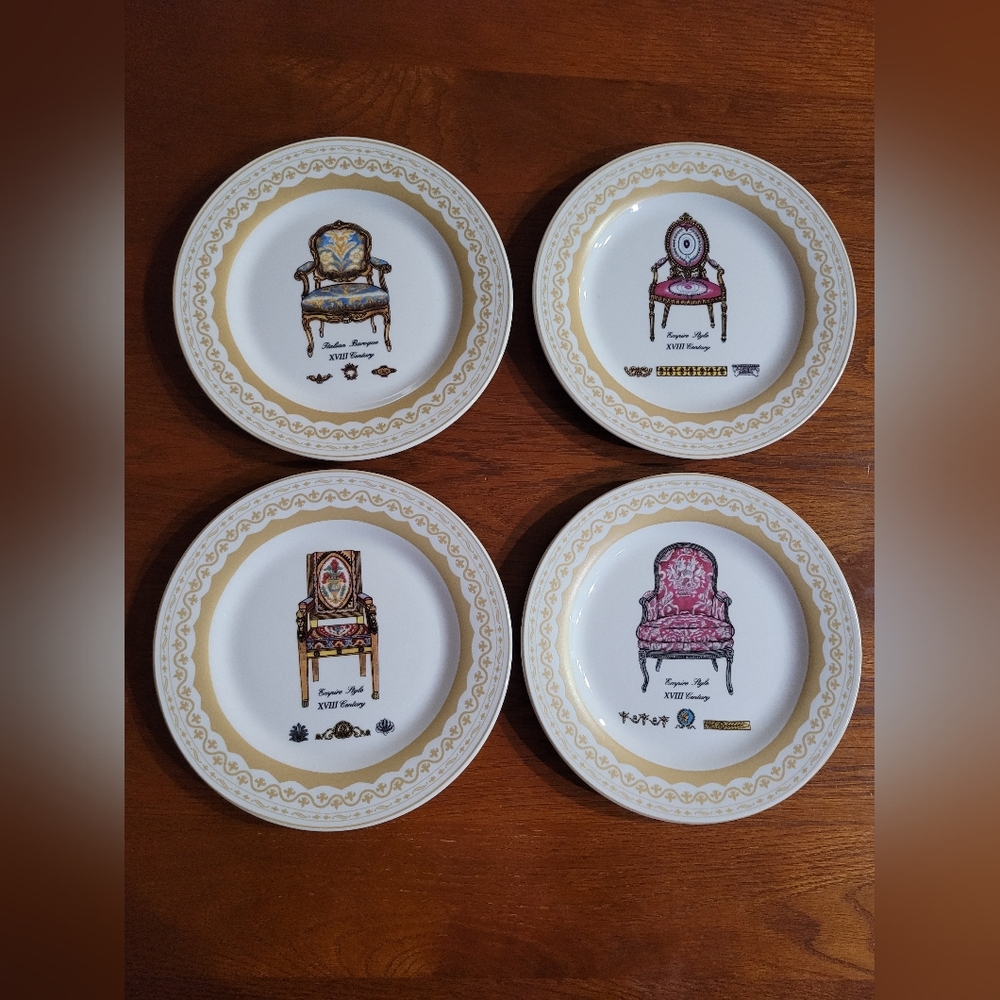 Antique Chairs Porcelain 7.5" Plates Set of 4 by Porcelain Treasures